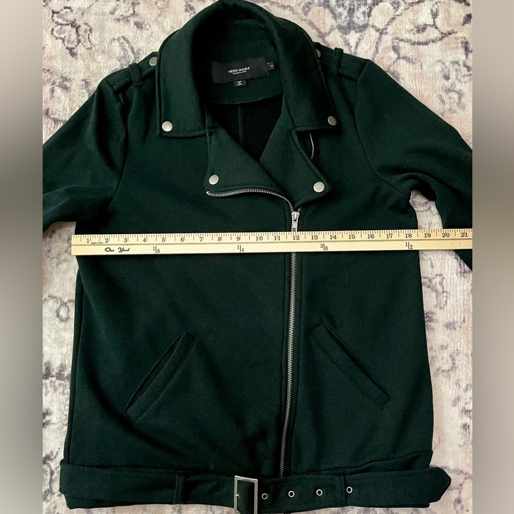 Vero Moda Biker Moto Dark Green Cotton Blend Jacket Size Medium - Picture 6 of 7
